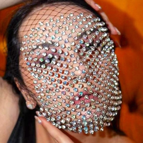 CaliShadow Accessories - Mesh Rhinestone Face Jewelry Mask Wedding Party Veil Women Full Crystal Shield